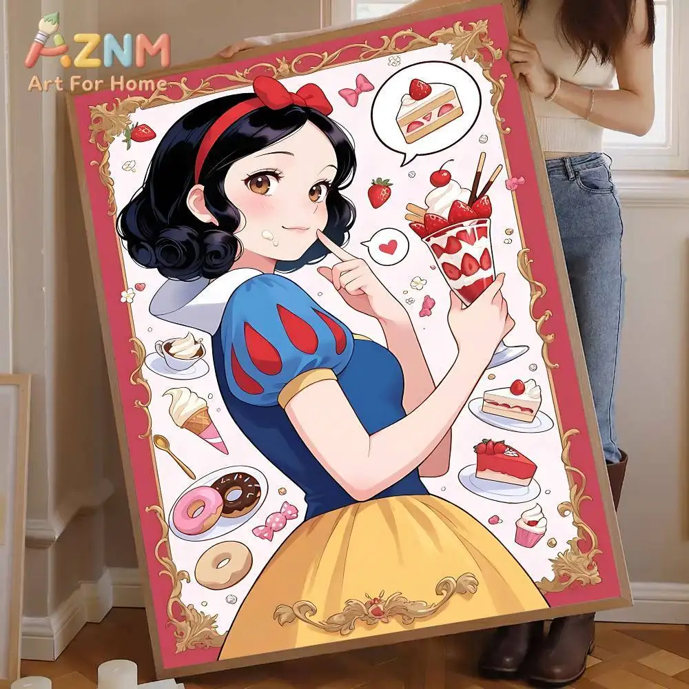 AZNM Disney Snow White Princess Sweet Dessert Animal Friends Frameless Canvas Wall Art for Girls Room Nursery Home Decor Paintin - Image 5
