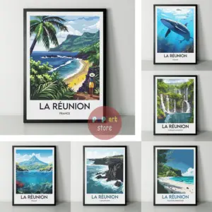 La Réunion Reunion Island France Traveling Poster Canvas Printing Natural Landscape La Réunion Wall Decor Hotel Room Wall Decor