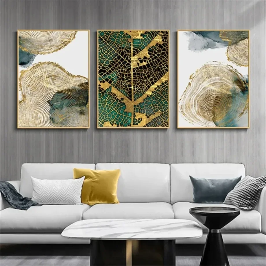 Gold Leaf and Trunk Texture Abstract Wall Art Gold Canvas Poster Print Decorative Picture Painting Modern Living Room Home Decor