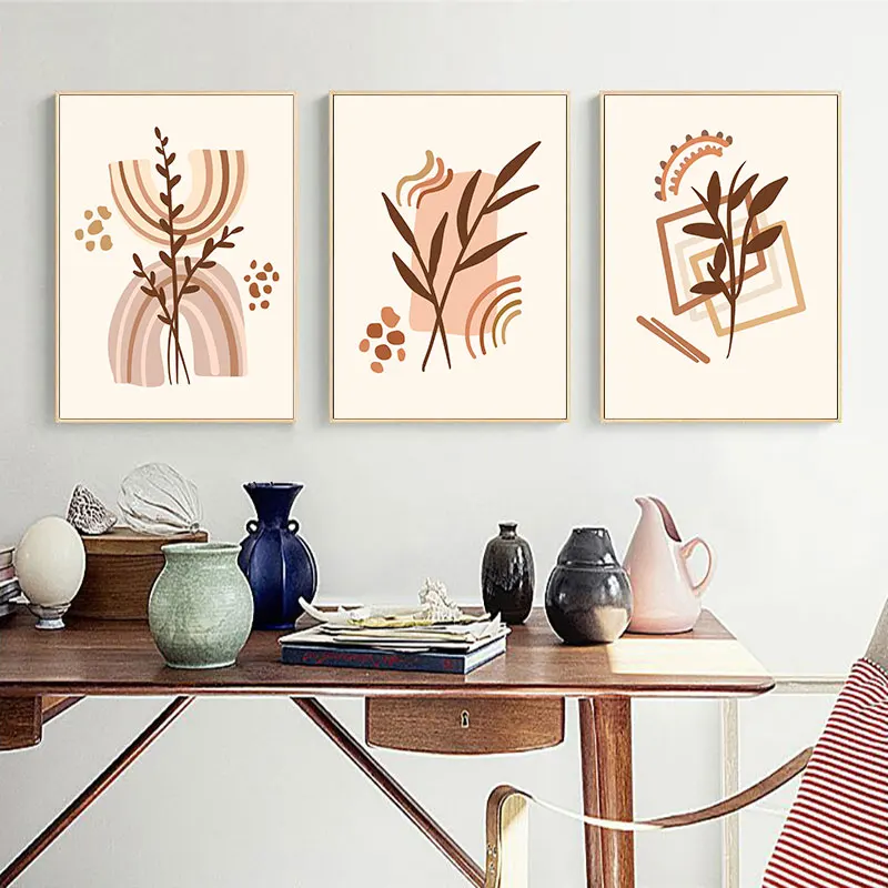 Abstract Plant Leaves Canvas Art Poster Prints Simple Color Block Wall Decorative Picture for Living Room Bedroom Office - Image 2