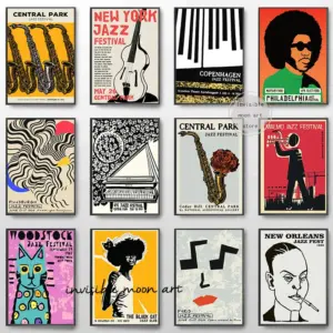 Vintage Paris Jazz Festival Collections Seies Piano Music Art Poster Canvas Painting Wall Prints Picture Room Home Decor Cuasros