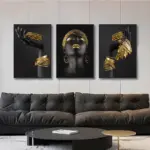 African Woman Wall Art Posters And Print Big Black Woman Holding Gold Jewelry Canvas Painting Picture For Living Room Home Decor