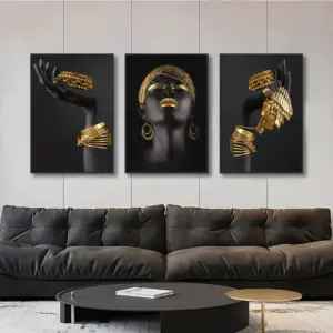 African Woman Wall Art Posters And Print Big Black Woman Holding Gold Jewelry Canvas Painting Picture For Living Room Home Decor
