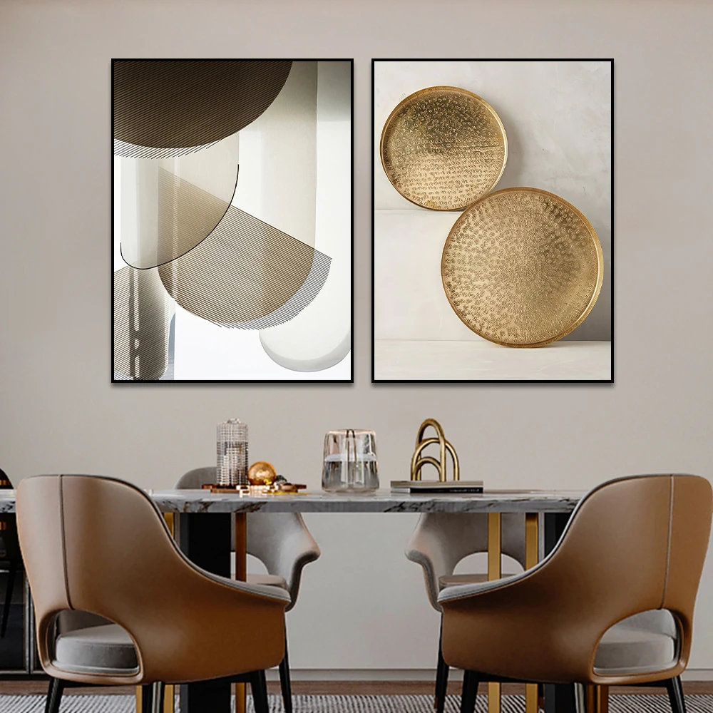 3PCS Frameless Abstract Beige and Gold Geometric Poster Modern Wall Art Pictures Minimalist Canvas Painting for Living Room Home - Image 5
