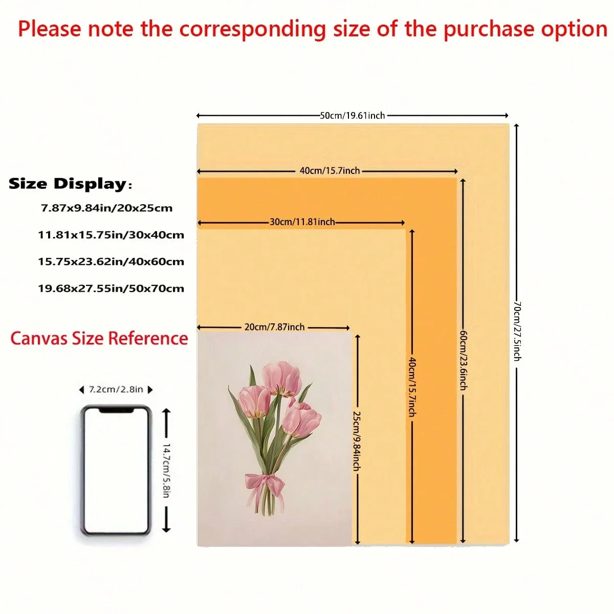 Pink Tulip Floral Wall Art Canvas with Frame, Minimalist Flower Painting for Living Room Bedroom Home Decor Modern Nordic Style - Image 3