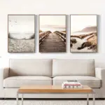 3PCS Frameless Nature Seascape Canvas Painting Grass Bridge Beach Sunset Wall Art Poster Modern Nordic PrintsPicture Home Decor
