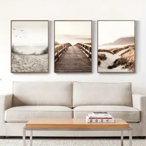 3PCS Frameless Nature Seascape Canvas Painting Grass Bridge Beach Sunset Wall Art Poster Modern Nordic PrintsPicture Home Decor