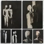 Abstract Geometric Figures Poster Black and White Modern Minimalist Brush Stroke Canvas Painting Wall Art Living Room Home Decor