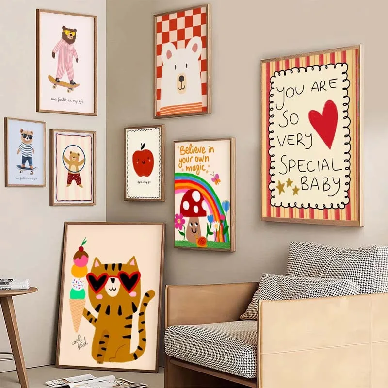 1pcs Frameless Animal Poster Printing Nordic Flower Rabbit Nursery Cool Bear Goose Whimsical Rabbit Printing Room Game Decor - Image 4