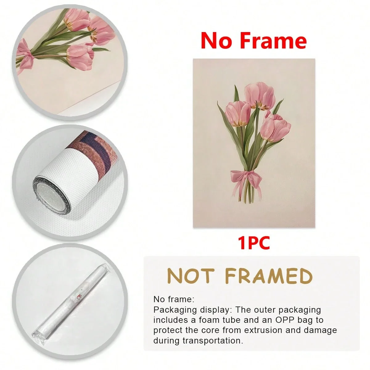 Pink Tulip Floral Wall Art Canvas with Frame, Minimalist Flower Painting for Living Room Bedroom Home Decor Modern Nordic Style - Image 2