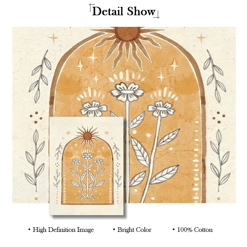 Moon Sun Poster Fine Art Print Bohemian Home Gallery Wall Rustic Hanging Floral Yellow Hippie Decor Handmade - Image 5
