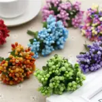 12~144PCS/Lot Artificial Flower Small Berries Stamen Wire Stem/Marriage Leaves DIY Wreath Wedding Scrapbooking Box Decoration