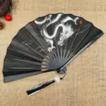 Chinese Style Folding Fan Classical Dancing Cloth Fan Vintage Plastic Animal Dragon Printing Hand Held Fans Photo Props Cosplay