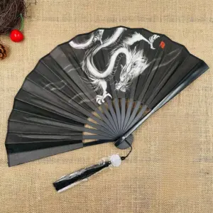Chinese Style Folding Fan Classical Dancing Cloth Fan Vintage Plastic Animal Dragon Printing Hand Held Fans Photo Props Cosplay