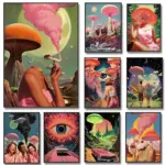 Retro Woman Smoke Surreal Mushroom Psychedelic Poster Wall Art Vintage Canvas Painting Print Pictures Living Room Home Decor
