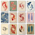 Japanese Koi Fish Canvas Prints Poster Japandi Vintage Fish Aesthetic Art Prints Bedroom Kitchen Home Decor Art Poster Gifts