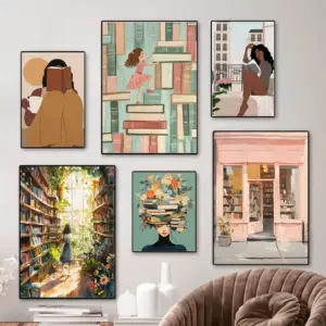 1pc Vintage Library Bookshop Canvas Wall Art Poster Book Stacks Book Lovers Gifts Living Room Kitchen Bathroom Decor