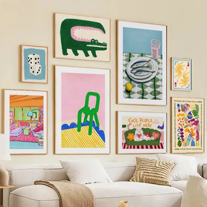 Crocodile Fish Chair Sofa Colorful Life Abstract Lines Posters Prints Canvas Painting Wall Art Pictures Living Room Home Decor - Image 3
