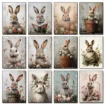 Retro Rustic Wild Rabbit Poster Print Easter Bunny & Egg-Themed Canvas Art Bohemian Farmhouse Living Room Decor