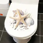 MT1300# Seashell Pattern Toilet Lid Decal Self-Adhesive Bathroom Sticker, Ocean-Themed Home Decor Wall Art for Bathroom