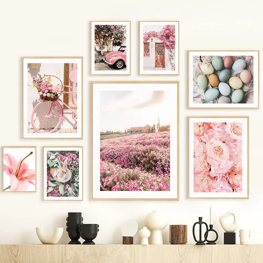 Easter Spring Pink Sakura Farmhouse Fresh Flower Romantic Posters Canvas Painting Wall Art Pictures For Living Room Home Decor