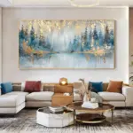 Abstract Gold Foil Forest Oil Painting Handmade on Canvas Gold Leaf Landscape Wall Decor Modern Large Wall Art Home Living Room