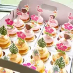 24Pcs Hawaiian Cupcake Decoration Flamingo Pineapple Palm Leaf Shape Summer Beach Themed Party Selected Cake Decoration Supplies