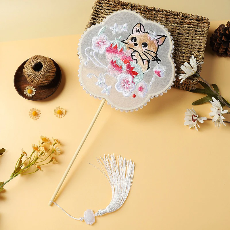 Chinese Style Embroidery Fan Decoration Fans with Ancient Style Long Handle Tassel Chinese Clothing Cheongsam Dance Hand Fan - Image 5