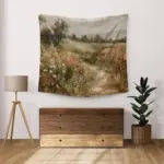 Wildflower Field Tapestry,Vintage Country Landscape Tapestry,Flower Meadow Farmhouse Wall Tapestries Aesthetic Wall Hanging for