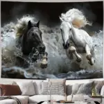 Majestic black and white horse tapestry-perfect living room, bedroom, office decoration tapestry 150x230cm