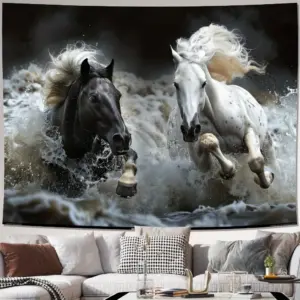 Majestic black and white horse tapestry-perfect living room, bedroom, office decoration tapestry 150x230cm
