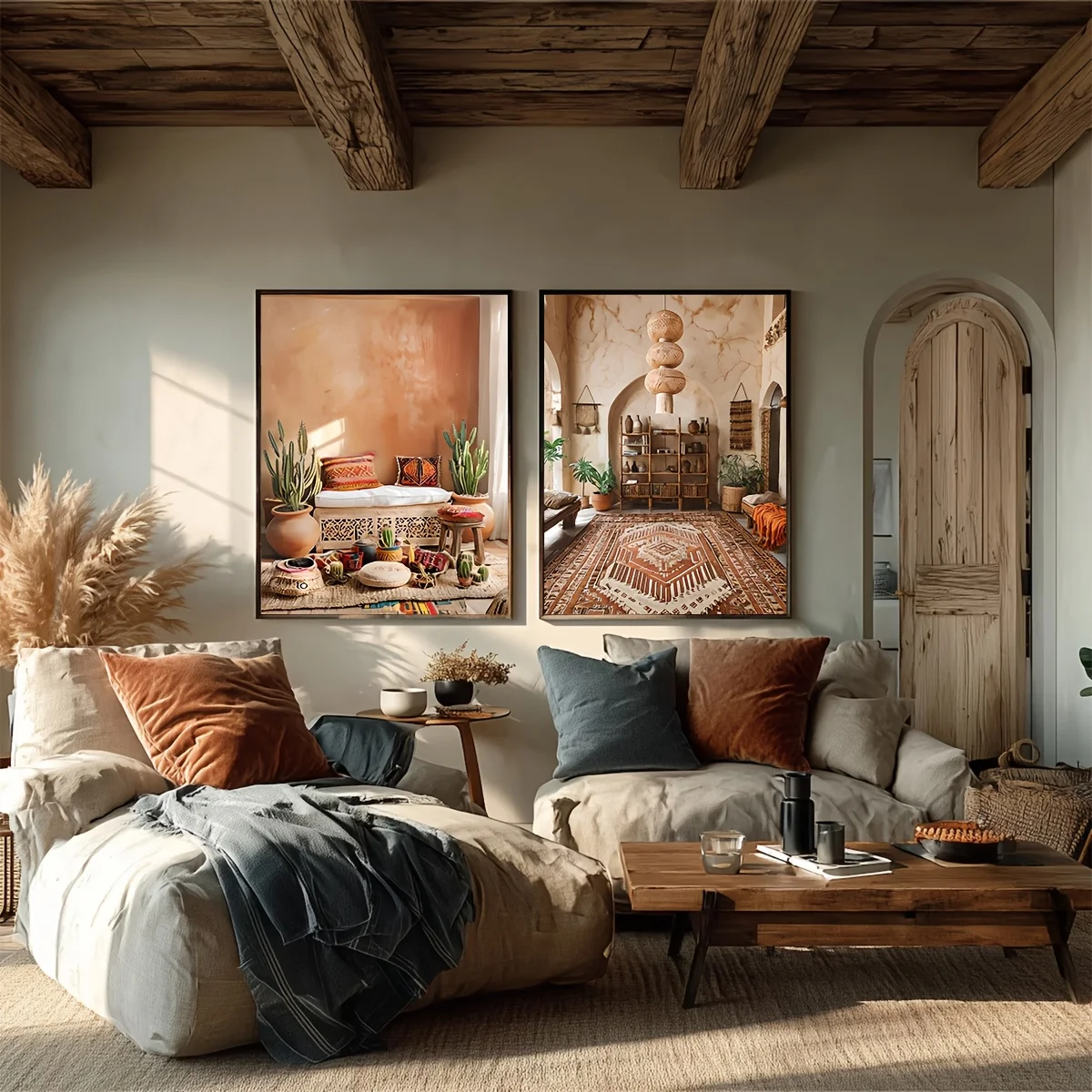 2pcs Moroccan Wall Art Neutral Boho Print Terracotta Cactus Decor Berber Pouf Basket Poster Minimalist Art Bedroom Home Decor - Image 5