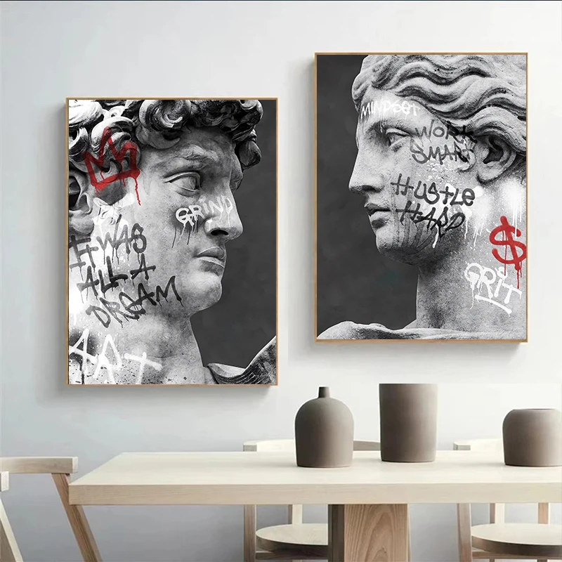 Statue of David Graffiti Art Canvas Painting David Head Sculpture Posters and Prints Street Wall Art Pictures for Room Decor - Image 2