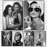 K-Kate Moss Fashion Black And White Poster Canvas painting poster with prints Home bedroom living room decoration gift
