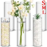 Unbreakable Plastic Hurricane Vases Large Acrylic Clear Cylinder Vase for Plants Bouquet Wedding Centerpieces Desk Decoration