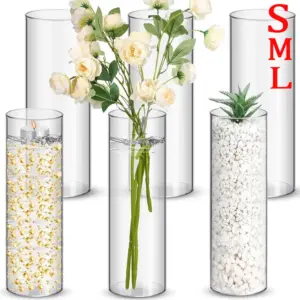 Unbreakable Plastic Hurricane Vases Large Acrylic Clear Cylinder Vase for Plants Bouquet Wedding Centerpieces Desk Decoration