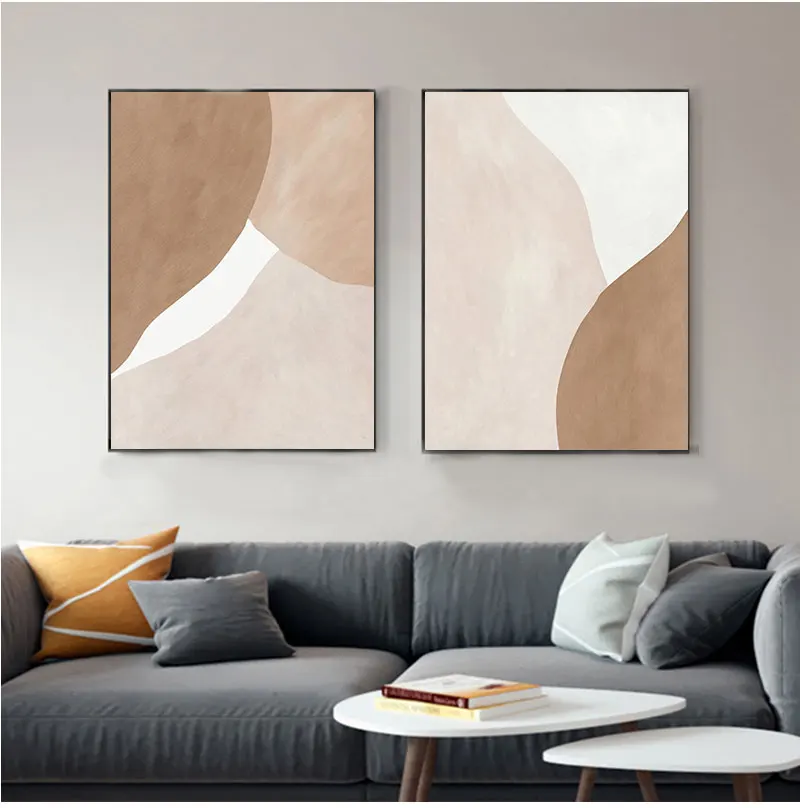 Modern Beige Brown Abstract Geometric Canvas Painting Wall Art Prints Poster Picture for Gallery Living Room Interior Home Decor - Image 2