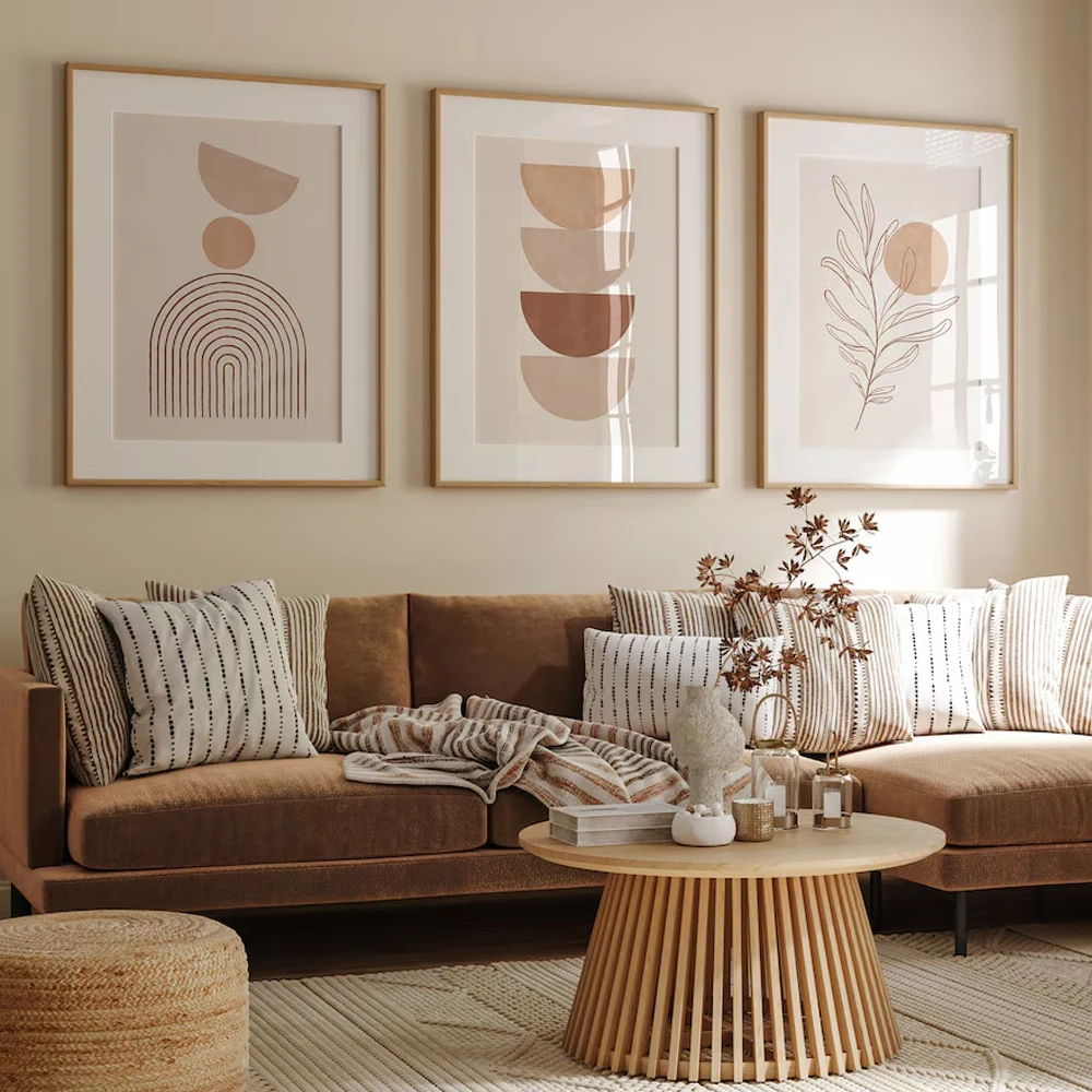 1PC/3PCS Frameless Bohemian Abstract Geometric Prints Posters Canvas Painting Modern Beige Minimalist Plant Wall Art Home Decor - Image 4