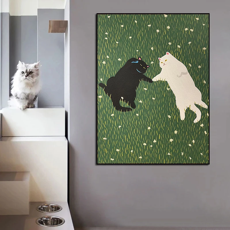 Lovers Cat Canvas Painting Plants Posters Funny Cartoon Animal Wall Art Prints Pictures for Living Room Cuadros Decor No Frame - Image 2