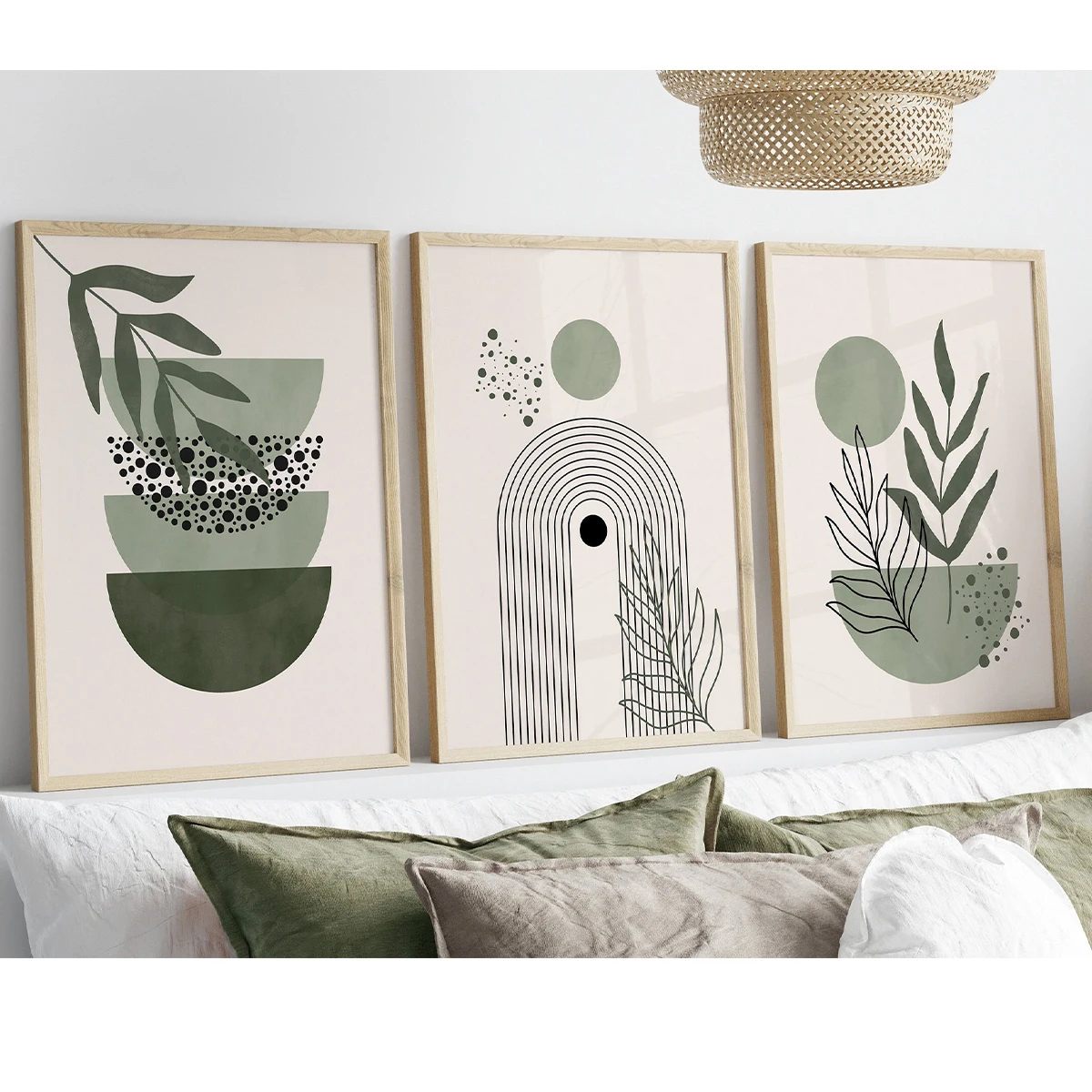 3pcs/set Bohemian Sage Green Geometric Canvas Print Poster Modern Abstract Art Print Living Room Home Decor Art Posters Gifts - Image 2