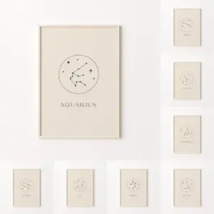 Minimalist Astrology Art Print Cream Beige and Black Zodiac Home Wall Decor Star Sign Neutral Constellation Canvas Poster