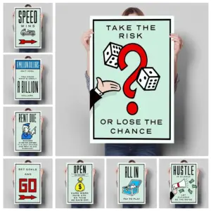 Monopoly Millionaire Money Canvas Decorative Painting Motivational Quote Art Poster Cartoon Figure Mural Home Wall Decor Picture