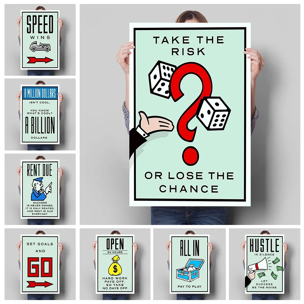 Monopoly Millionaire Money Canvas Decorative Painting Motivational Quote Art Poster Cartoon Figure Mural Home Wall Decor Picture