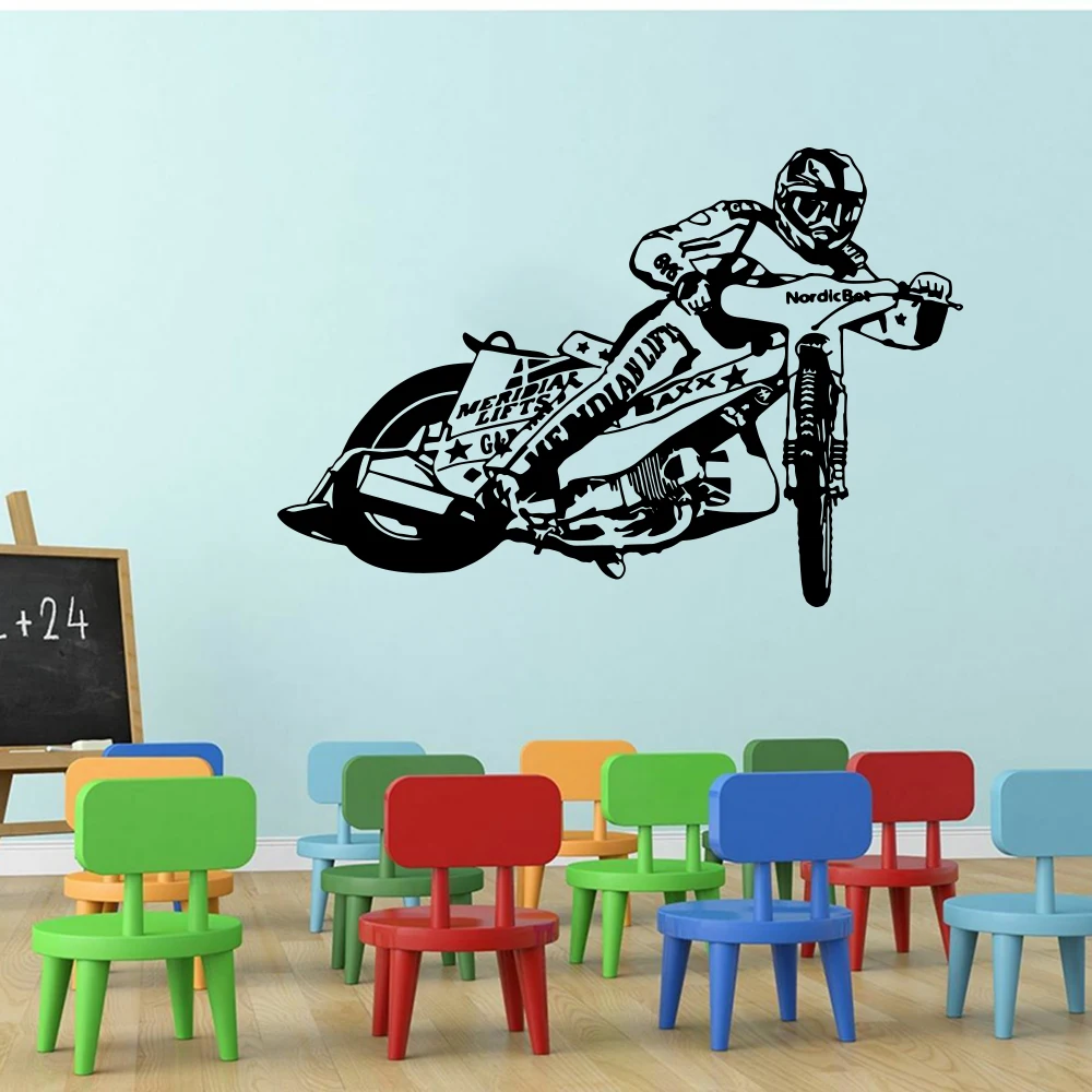 Large Speedway Rider Sport Motorcycle Wall Sticker Playroom Kids Room Motorbike Motor Wall Decal Boy Vinyl Home Decor - Image 2