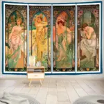 Art Nouveau Four Seasons Women Tapestry – Vintage Alphonse Mucha Style Wall Art for Bedroom, Living Room or Dorm Decor