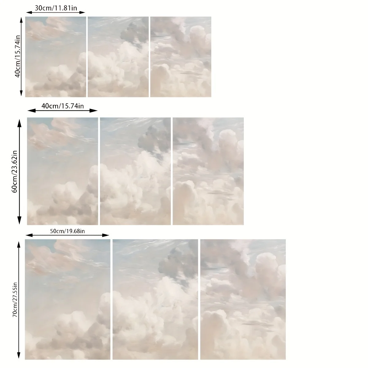 3pcs Unframed Vintage Powder Cloud Sky Landscape Scandinavian Nordic Style Canvas Painting, Creative Canvas Poster Waterproof Ca - Image 3