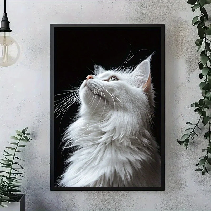 White Longhair Cat Portrait Canvas Print – High-Contrast Feline Art, Realistic Animal Design, Frameless for Home Office Decor - Image 6