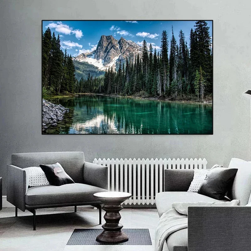 Mountains At Lake Nature Beautiful Scenery Poster Sea Boat Landscape Canvas Painting Wall Art for Living Room Home Decor - Image 4