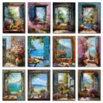 Abstract Colorful Graffiti Town Landscape Canvas Painting Modern Art Window Sea View Aesthetic Posters Prints Living Room Decor