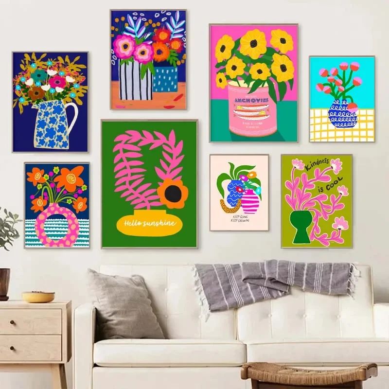 Pink Flower Market Vase Floral Plant Cute Wall Art Canvas Painting Nordic Posters And Prints Wall Picture For Living Room Decor - Image 4